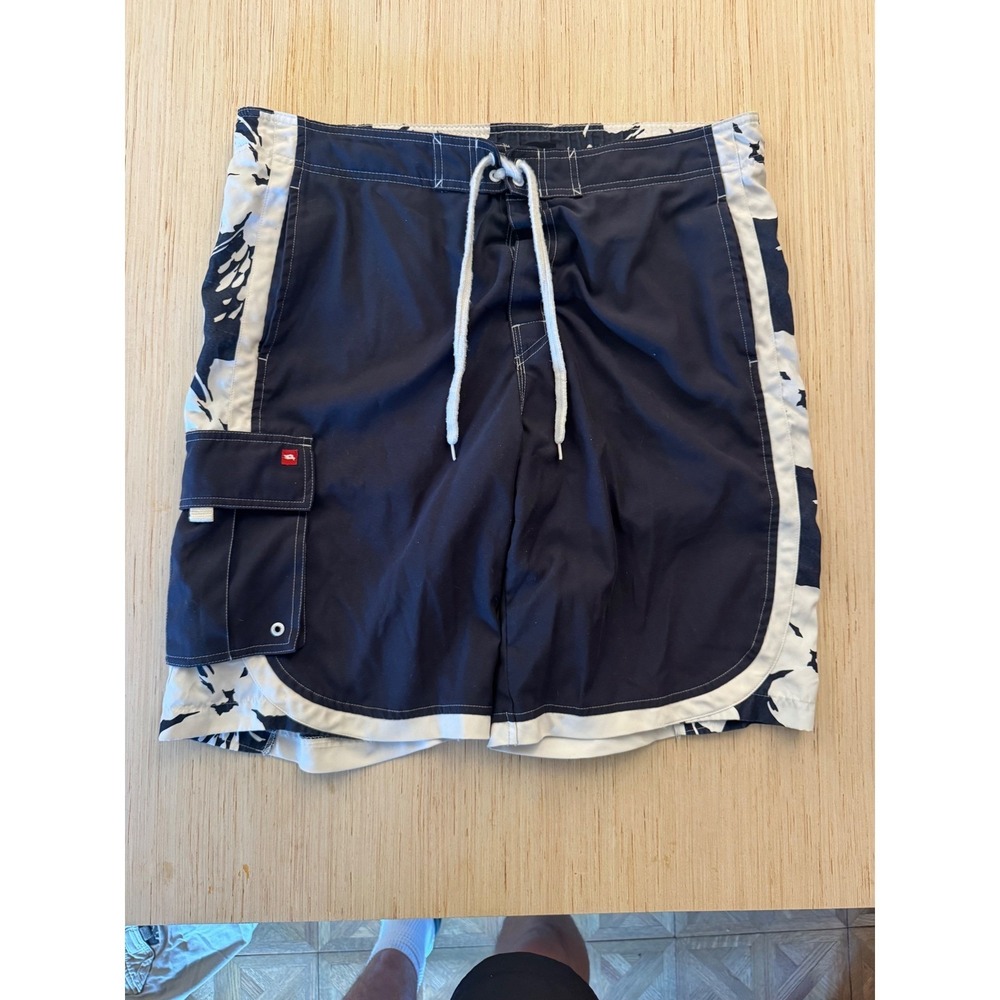 Tony Hawk Mens Navy Blue White Floral Board Shorts Swim Trunks Size Large 22